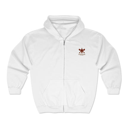 Personalised Unisex Heavy Blend™ Full Zip Hooded Sweatshirt. Classic Persian Shahbaz Falcon Design.