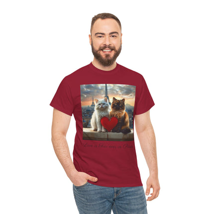 Cat Lover T-Shirt - Two Cute Persian Cats in Love with Red Heart