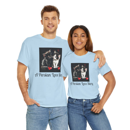 Cat Lover T-Shirt - Two Cute Persian Cats in Love with Red Heart