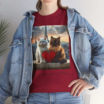 Cat Lover T-Shirt - Two Cute Persian Cats in Love with Red Heart