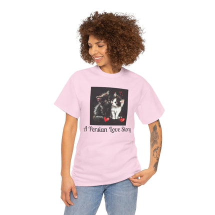 Cat Lover T-Shirt - Two Cute Persian Cats in Love with Red Heart