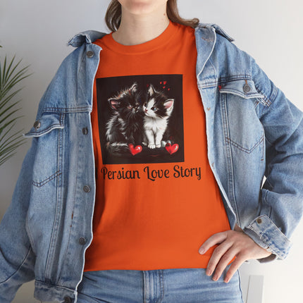 Cat Lover T-Shirt - Two Cute Persian Cats in Love with Red Heart
