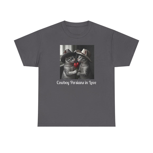 Cat Lover Tee - Two Persian Cats in Love with Cowboy Hats
