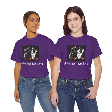 Cat Lover T-Shirt - Two Cute Persian Cats in Love with Red Heart