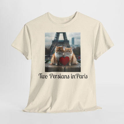 Cat Lover T-Shirt - Two Cute Persian Cats in Love with Red Heart