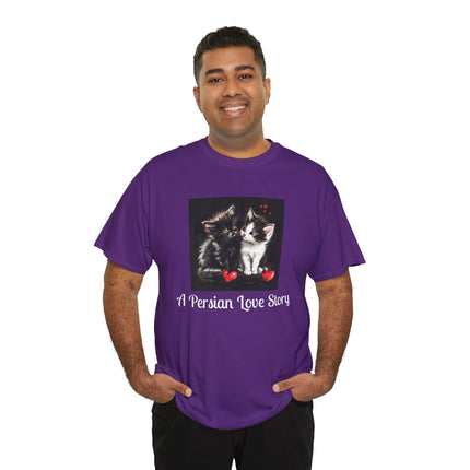 Cat Lover T-Shirt - Two Cute Persian Cats in Love with Red Heart