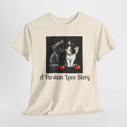 Cat Lover T-Shirt - Two Cute Persian Cats in Love with Red Heart
