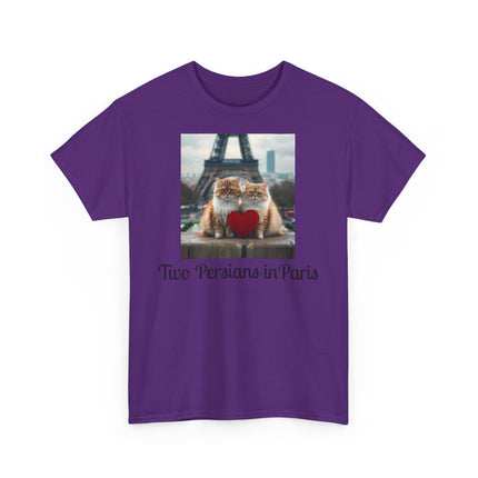 Cat Lover T-Shirt - Two Cute Persian Cats in Love with Red Heart