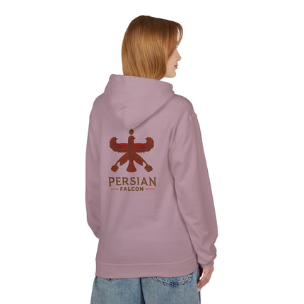 Personalised Casual Unisex Fleece Hoodie with Bold Graphic Print. Classic Persian Shahbaz Falcon Design. Triple Print.