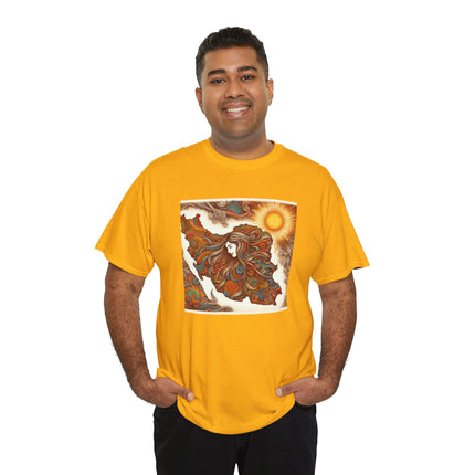 Personalised Persian Unisex T-Shirt – Rising Sun & Long Hair Design | Bohemian Freedom Culture Tee