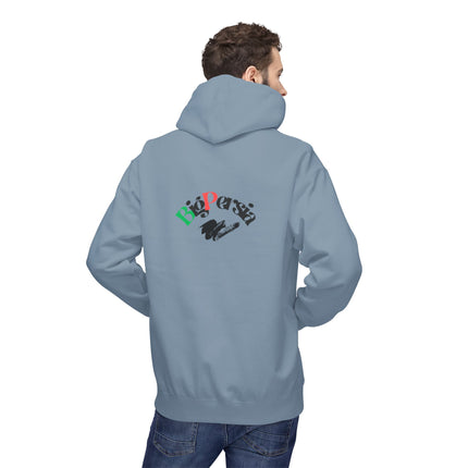Personalised Casual Unisex Fleece Hoodie with Bold Graphic Print. BigPersia Design. Triple Print.