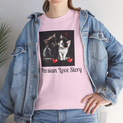Cat Lover T-Shirt - Two Cute Persian Cats in Love with Red Heart