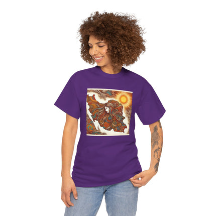 Personalised Persian Unisex T-Shirt – Rising Sun & Long Hair Design | Bohemian Freedom Culture Tee