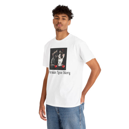 Cat Lover T-Shirt - Two Cute Persian Cats in Love with Red Heart