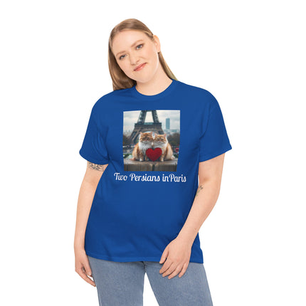 Cat Lover T-Shirt - Two Cute Persian Cats in Love with Red Heart