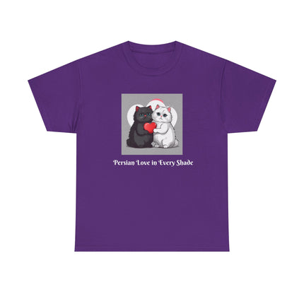 Cat Lover T-Shirt - Two Cute Persian Cats in Love with Red Heart