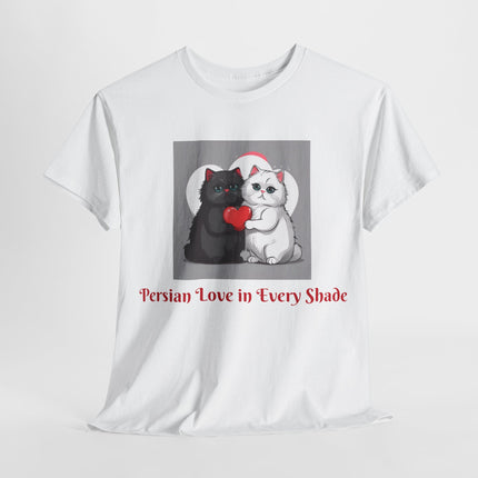 Cat Lover T-Shirt - Two Cute Persian Cats in Love with Red Heart