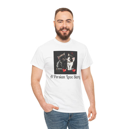 Cat Lover T-Shirt - Two Cute Persian Cats in Love with Red Heart
