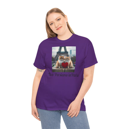 Cat Lover T-Shirt - Two Cute Persian Cats in Love with Red Heart