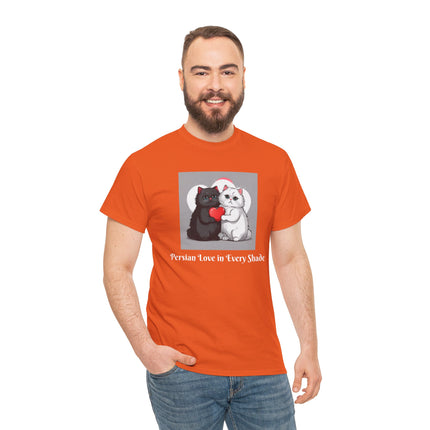 Cat Lover T-Shirt - Two Cute Persian Cats in Love with Red Heart