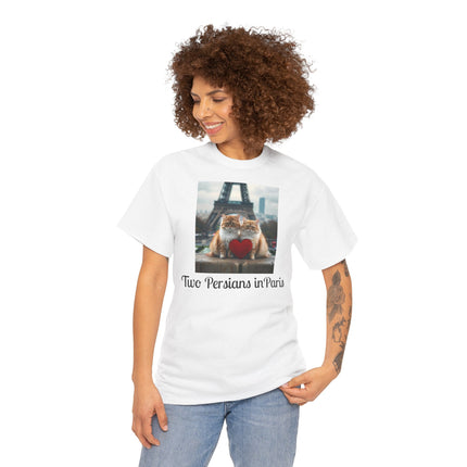 Cat Lover T-Shirt - Two Cute Persian Cats in Love with Red Heart