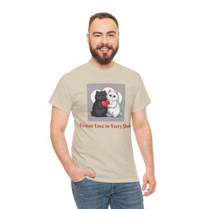 Cat Lover T-Shirt - Two Cute Persian Cats in Love with Red Heart