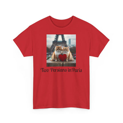 Cat Lover T-Shirt - Two Cute Persian Cats in Love with Red Heart