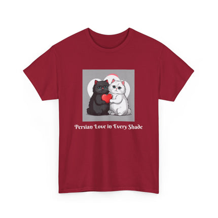 Cat Lover T-Shirt - Two Cute Persian Cats in Love with Red Heart