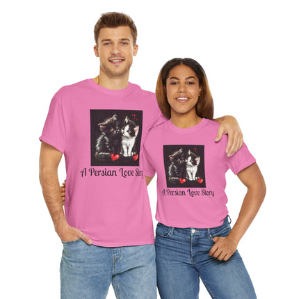Cat Lover T-Shirt - Two Cute Persian Cats in Love with Red Heart