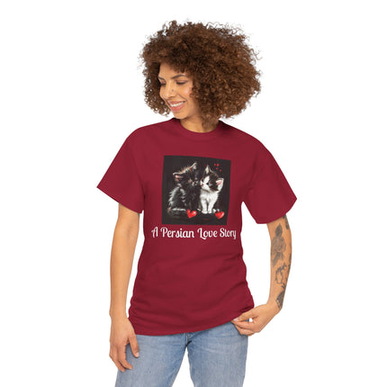 Cat Lover T-Shirt - Two Cute Persian Cats in Love with Red Heart
