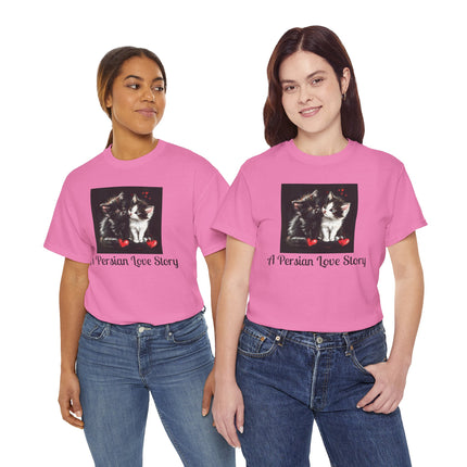 Cat Lover T-Shirt - Two Cute Persian Cats in Love with Red Heart