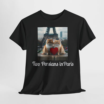 Cat Lover T-Shirt - Two Cute Persian Cats in Love with Red Heart