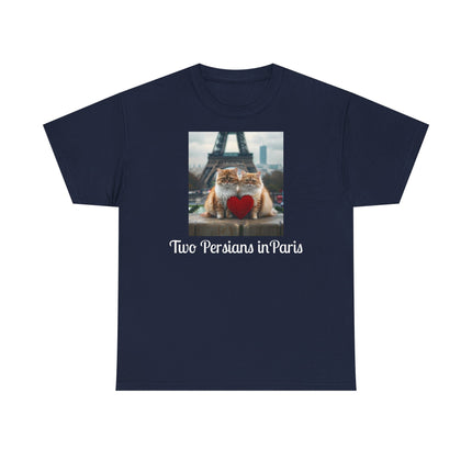 Cat Lover T-Shirt - Two Cute Persian Cats in Love with Red Heart