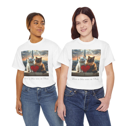 Cat Lover T-Shirt - Two Cute Persian Cats in Love with Red Heart